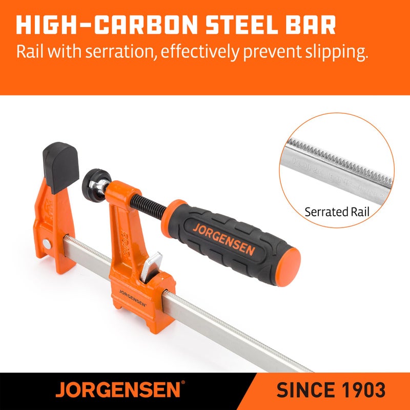 JORGENSEN 4-pack Steel Bar Clamps Set, 6 inch & 12 inch Medium Duty F-Clamp - 600 Lbs Load Limit for Woodworking - Image 5